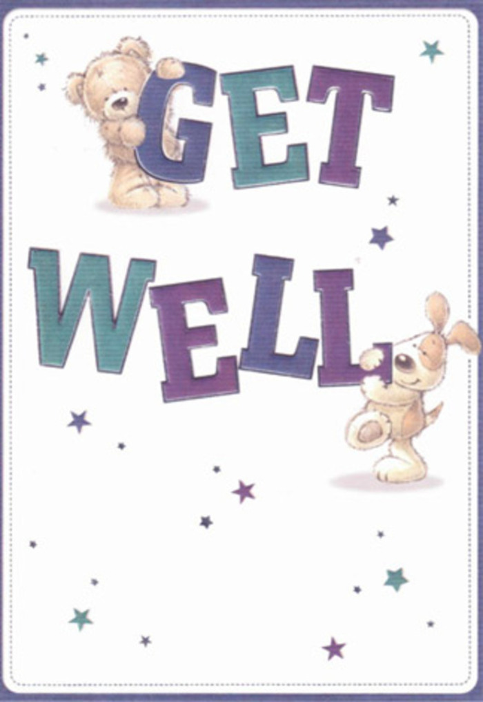 This get well card offers a gentle celebration of comfort and hope, captured in art that feels as thoughtfully arranged as the finest bouquets from Flower Delivery Petts Wood. The scene centers on two whimsical friends-a playful bear and a floppy-eared puppy-surrounded by bright, dancing stars that twinkle like well-wishes drifting through the air near Jubilee Park. Big, confident letters shaded in rich purples and tranquil aquas form the heartening message 'Get Well,' grounded in a spirit of cheerful reassurance. The embrace between the characters, their plush fur illustrated with textured softness, suggests the tactile comfort of a warm blanket or a freshly snipped posy. This card's crisp, clean background lets the details shine, infusing the design with a sense of clarity akin to the morning light illuminating Petts Wood High Street. Imagining this card sent alongside a bouquet, there's a powerful sense of positivity and care-the perfect gesture for lifting a loved one's spirits during recovery in our local community. The light, airy mood woven into the illustration mirrors the revitalizing presence of a vase of fresh spring blooms, offering both visual delight and emotional healing.