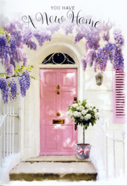 This image captures a serene Petts Wood doorway transformed into a floral daydream, where architecture and flowers blend into one tender welcome. A softly painted pink door stands at the centre, its colour somewhere between blush and rosewater, flanked by a pale shutter and sun-warmed white walls that catch a gentle, diffused light. Above, wisteria cascades in abundant lavender strands, each bloom dangling like a tiny, perfumed lantern, casting dappled shadows reminiscent of a stroll beneath the trees near Jubilee Park. At the doorstep, a compact but luxurious arrangement of white and cream roses spills from a simple grey metal bucket, the roses so full and velvety they seem to glow against the more rustic background. Fresh green foliage acts as a quiet chorus behind the blooms, adding just enough contrast to keep the eye drifting back and forth between the petals and the pastel door. A delicate pink ribbon is tied neatly around the bucket, its satin finish glimmering softly, echoing the door's friendly hue and knitting the whole scene together in a single, harmonious palette. The atmosphere suggests that a local florist has just made a same-day delivery to a new home off Towncourt Lane, leaving behind this fragrant token of joy and support. There is no overt glamour here, only an honest, heartfelt sense of new beginnings: the hush just before a first key turns in the lock, the promise of shared meals, quiet mornings, and years of memories to come, all whispered through roses, wisteria, and soft Petts Wood light.
