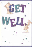 Radiating playful optimism and heartfelt warmth, this get well card seems tailor-made for offering comfort to a loved one in Petts Wood. The scene bursts with character: a joyful teddy bear and an energetic puppy, both illustrated with rounded forms and inviting fur textures, delight in balancing and holding the bold, colourful letters of 'Get Well.' Hues of indigo and calming teal dance across the text, making each word leap confidently from a creamy, pristine background. Scattered among the figures, starbursts in gentle blues and deep purples twinkle like distant hopes, reminiscent of stargazing evenings on Petts Wood's suburban greens. There's a tangible softness to the animals-the kind of comfort you'd expect from a hand-delivered bouquet prepared by a caring local florist. The card's cheerful design becomes more than a message; it acts as an emotional salve, sharing genuine comfort and hope with anyone on the path to recovery nearby. Thoughtful, light, and uplifting, this card would be a delightful companion to a bright arrangement delivered across Petts Wood.